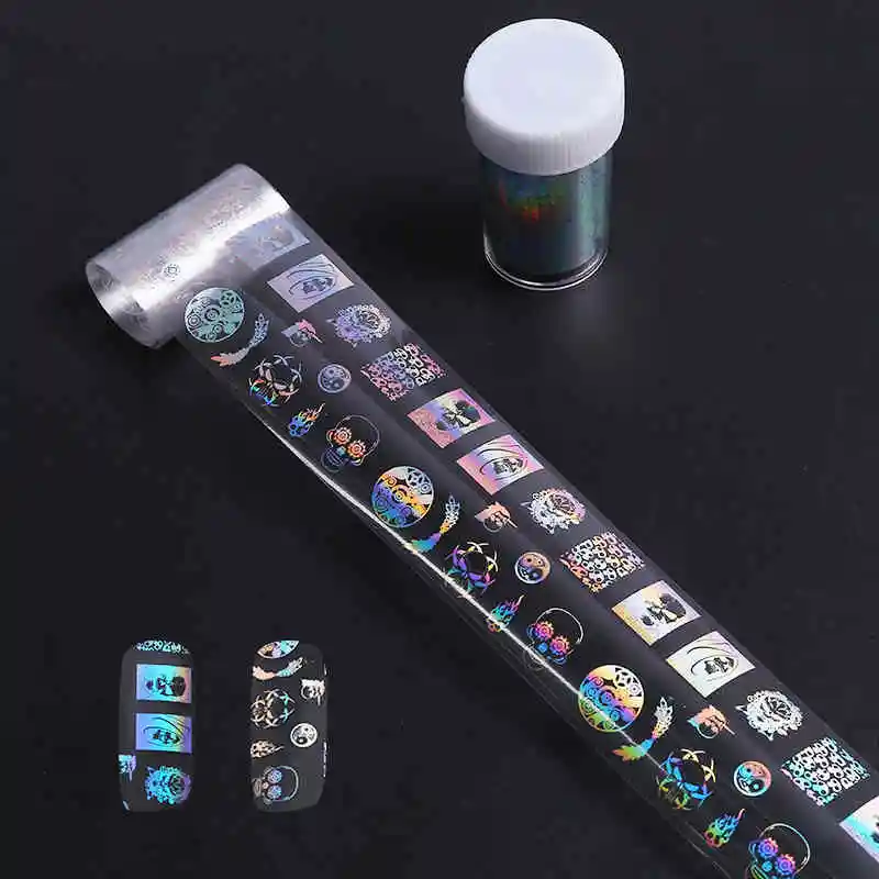 Лазерные переводные наклейки из фольги для дизайна ногтей, блестящий прозрачный цветочный узор, декоративные наклейки для ногтей 100*4 см, 1 шт - Цвет: JQ190