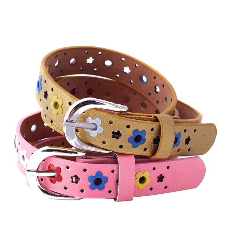 

Girls Belt Cute Kids Faux Leather Hollow Out Flowers Hole Waist Belt Child Alloy Pin Buckle Waistband Apparel Pants Accessories