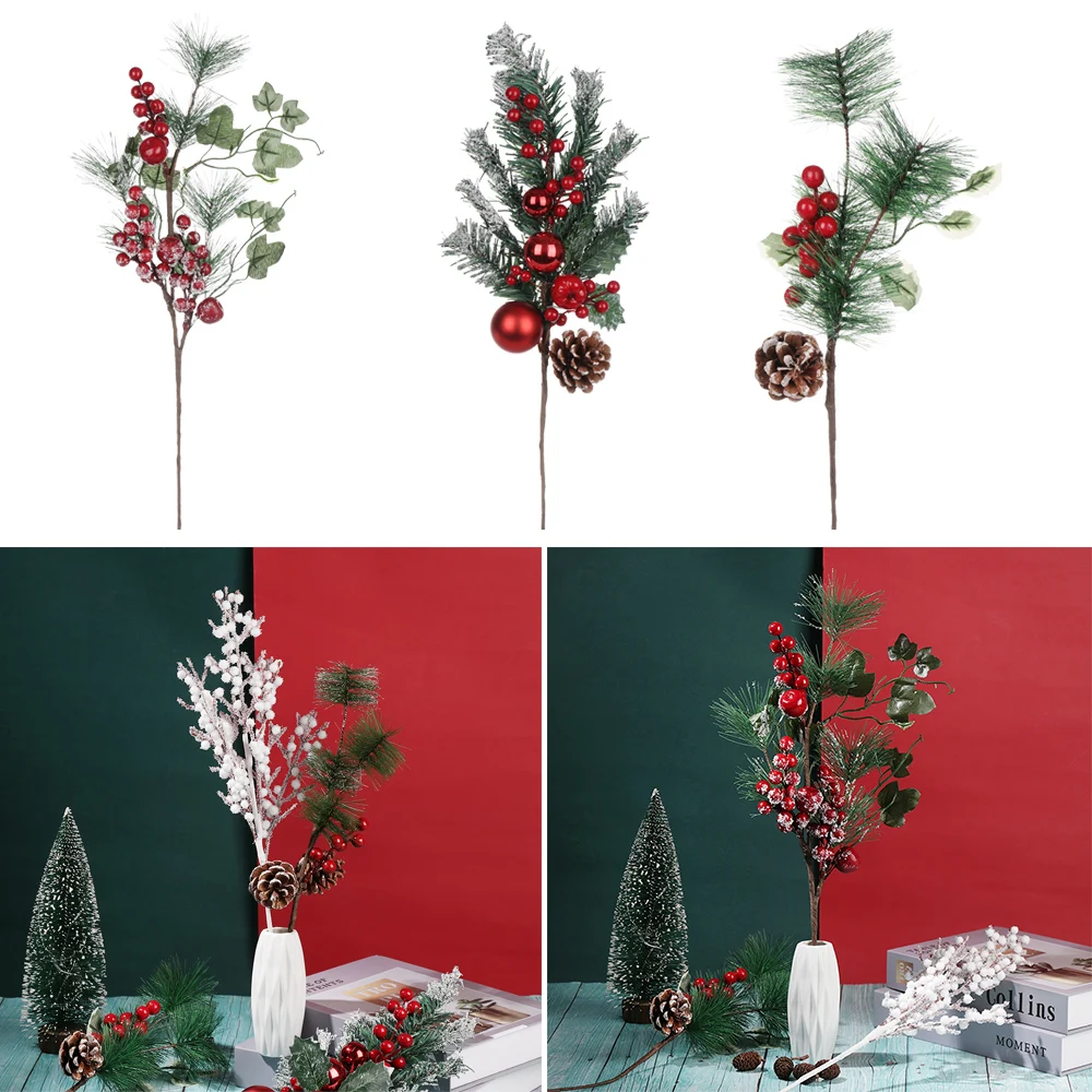 Свадебное украшение, украшение для дома, Цветочная композиция, сосновый конус, искусственные ветви деревьев, имитация красных ягод, рождественские черенки