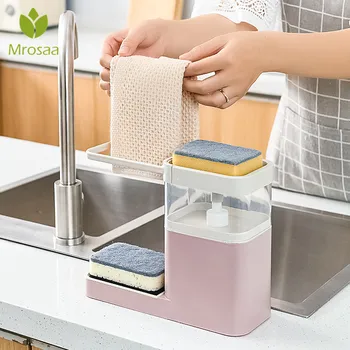 

Mrosaa Automatic Sponge Drain Rack Plastic Soap Pump Dispenser Bathroom Kitchen Countertop Towel Scrubber Holder Storage Shelf