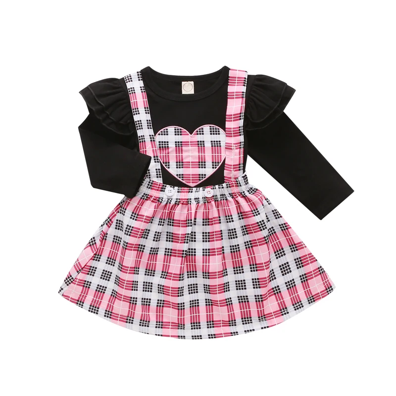 Set Baju Anak Perempuan Anak Anak Fashion Musim Gugur 2021 Kaus Pola Cinta Lengan Panjang 2 Potong Pakaian Rok Tutu Tali Atasan Set Pakaian Aliexpress