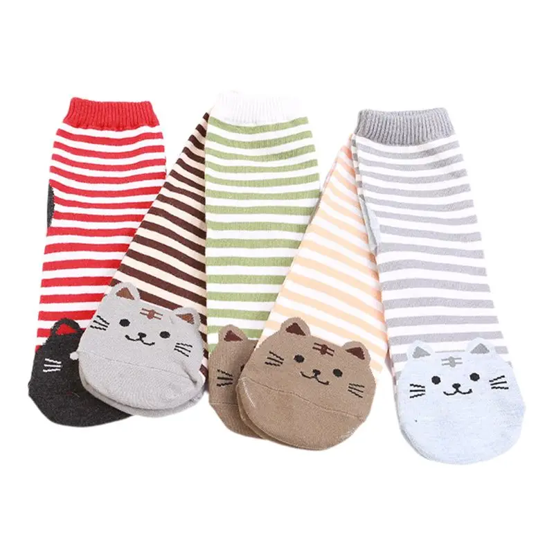 5 пар, женские милые короткие носки с животными, в полоску, с милым котиком, средней длины, чулочно-носочные изделия F3MD