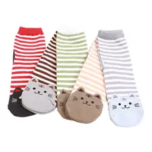 5 пар, женские милые короткие носки с животными, в полоску, с милым котиком, средней длины, чулочно-носочные изделия F3MD