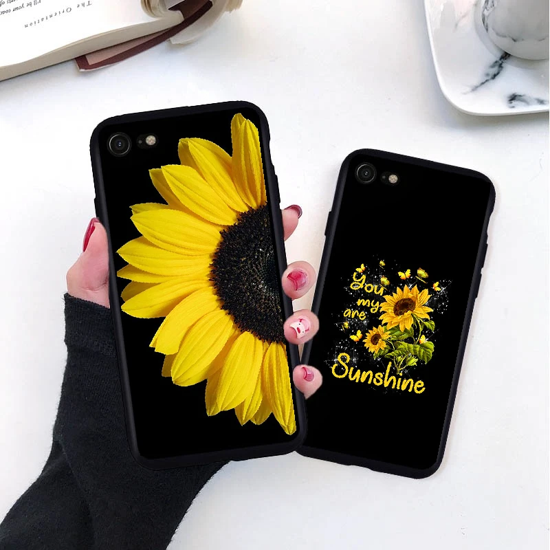 Чехол с подсолнухом для телефона iphone 11pro max SE 2020 8 Plus черный мягкий Силиконовый ТПУ