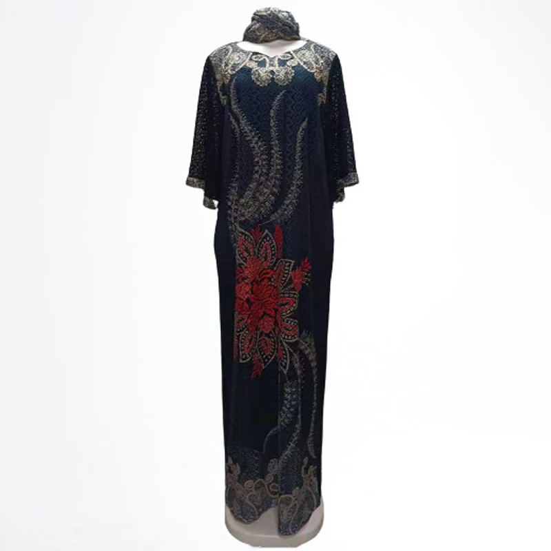 MD 2022 New African Lace Dresses For Women Embroidered Sequin Maxi Robe Muslim Hijab Abayas Ankara Dashiki Kaftan Robe Africaine