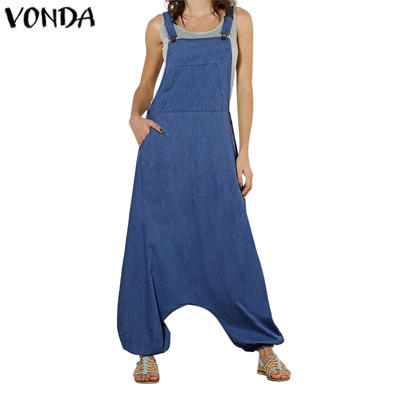 VONDA Plus Size Romper Women Jumpsuit 2020 Summer Harem Palysuit Casual Drop Crotch Loose Baggy Demin Romper Sleeveless Overalls VONDA Plus Size Romper Women Jumpsuit 2020 Summer Harem Palysuit Casual Drop Crotch Loose Baggy Demin Romper Sleeveless Overalls