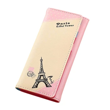 

Hot Sale Fashion Women Wallets Smooth PU Leather Paris Eiffel Tower Hasp Purse Coin Purses Clutch Wallets Handbag Wholesale 815