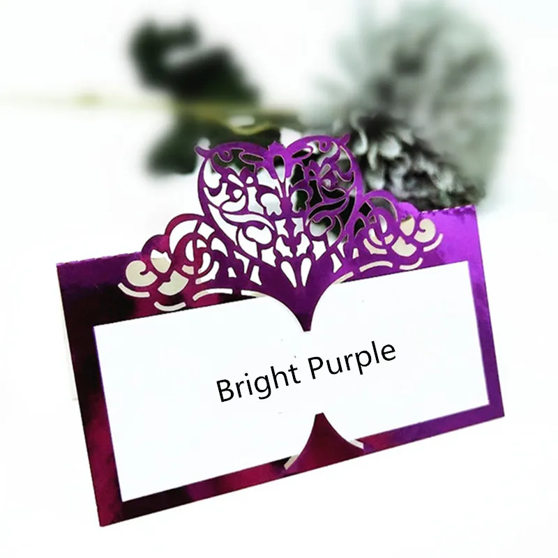 Bright purple 100 шт лазерная резка, для свадьбы Вечерние места Эскорт карты пользу украшения для свадьбы дня рождения карты белый розовый синий черный 6zSh871-100 - Цвет: Bright purple