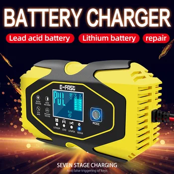 

Smart 12V 24V motorcycle car battery charger lithium lead-acid charger Pulse Repair Charger with LCD Display Car Accessories