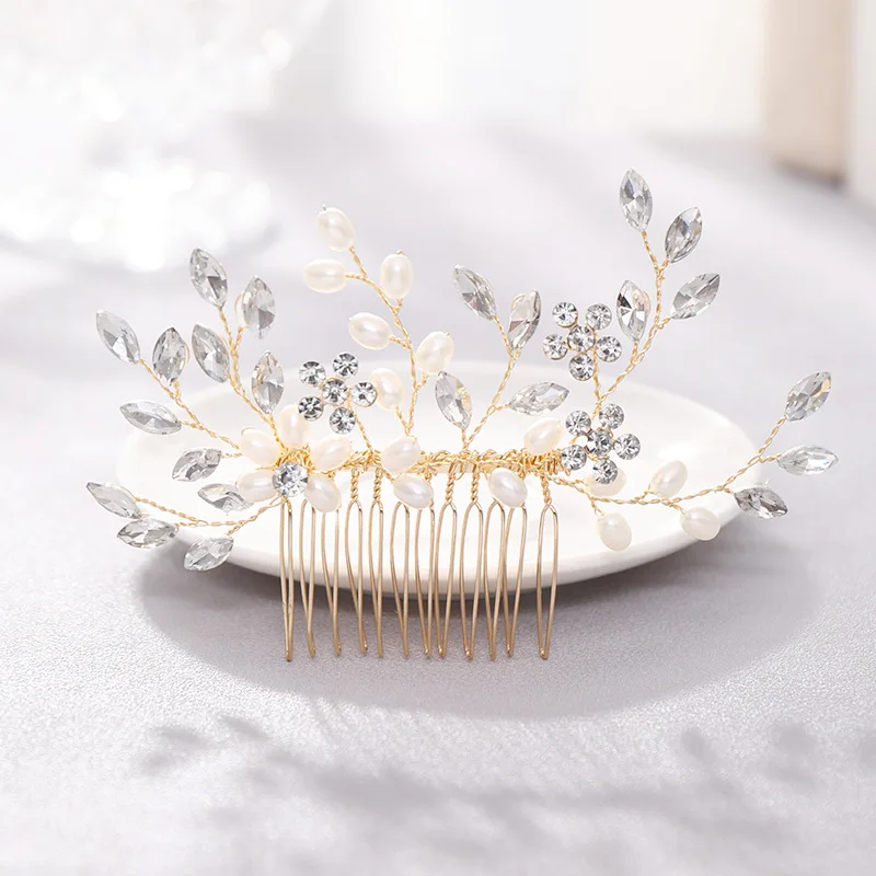 New Fashion Crystal Bridal Faux Pearl Hair Comb Rhinestone Handmade Flower White Wedding Bride Headwear LL@17 janevini beaded lace bride gloves flowers fingerless applique pearl bridal wedding gloves milky white glove hochzeit handschuh