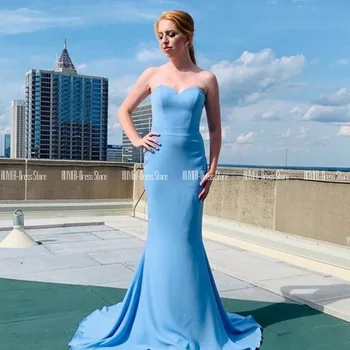 

Light Blue Prom Dresses Sweetheart Mermaid Long Prom Gown For Party Lace Up Back Floor Length Chiffon Vestidos De Festia