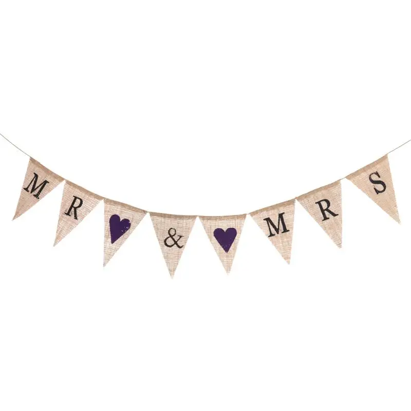 

MR & MRS Bunting Banner Brown Triangle Photo Props Wedding Party Bridal Decoration Decor