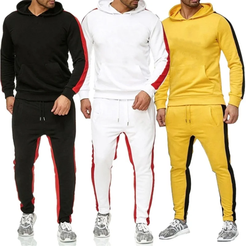 Autumn Winter Jogging Suits For Men Striped Hoodie+pants Casual ...