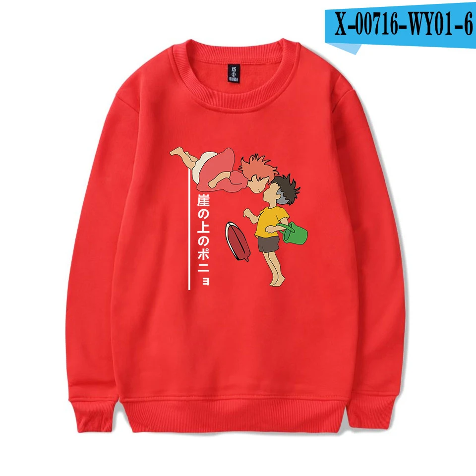 Толстовка Ponyo On The Cliff для мужчин и женщин; Повседневная Толстовка с принтом аниме; толстовки Harajuku; осенние модные теплые пуловеры с круглым вырезом - Цвет: Red