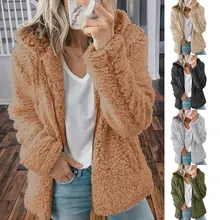 

Winter Hoodie Fleece Overcoat Jackets Solid Color Warm Outwear Zip Sweatshirt Coats Multi-size Women's Clothing Tops Pockets