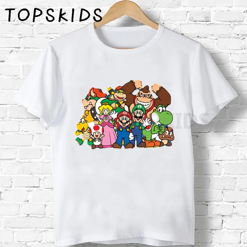 Детские футболки с героями мультфильмов «Super Mario Bros» Забавные топы для маленьких мальчиков и девочек, детская летняя футболка с круглым вырезом HKP5222 - Цвет: White-D