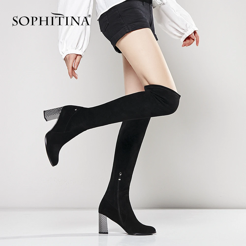 SOPHITINA/Ботфорты женские модные. Сапоги выше колена из натуральной замши и