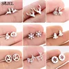 SMJEL Cartoon Animal Deer Stud Earrings Small Snowflake Earing for Girls Stainless Steel Christmas Jewelry Women pendientes
