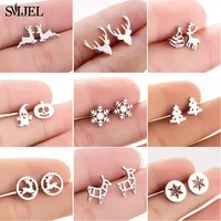 SMJEL Cartoon Animal Deer Stud Earrings Small Snowflake Earing for Girls Stainless Steel Christmas Jewelry Women pendientes
