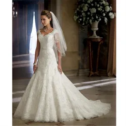 2018 New Custom Made Ivory/white Satin Lace Applique Beading Elegant Bridal Gown Cap Sleeve mother of the bride dresses