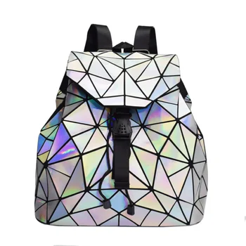 

Women Laser Luminous Backpack School Hologram Geometric Fold Student School Bags For Teenage Girls Daily holographic sac a dos