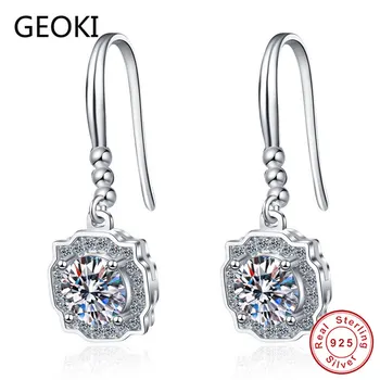 

Geoki Passed Diamond Test 0.5-1 CT Perfect Cut Round Moissanite Drop Earrings Luxury 925 Sterling Silver Engagement Earrings