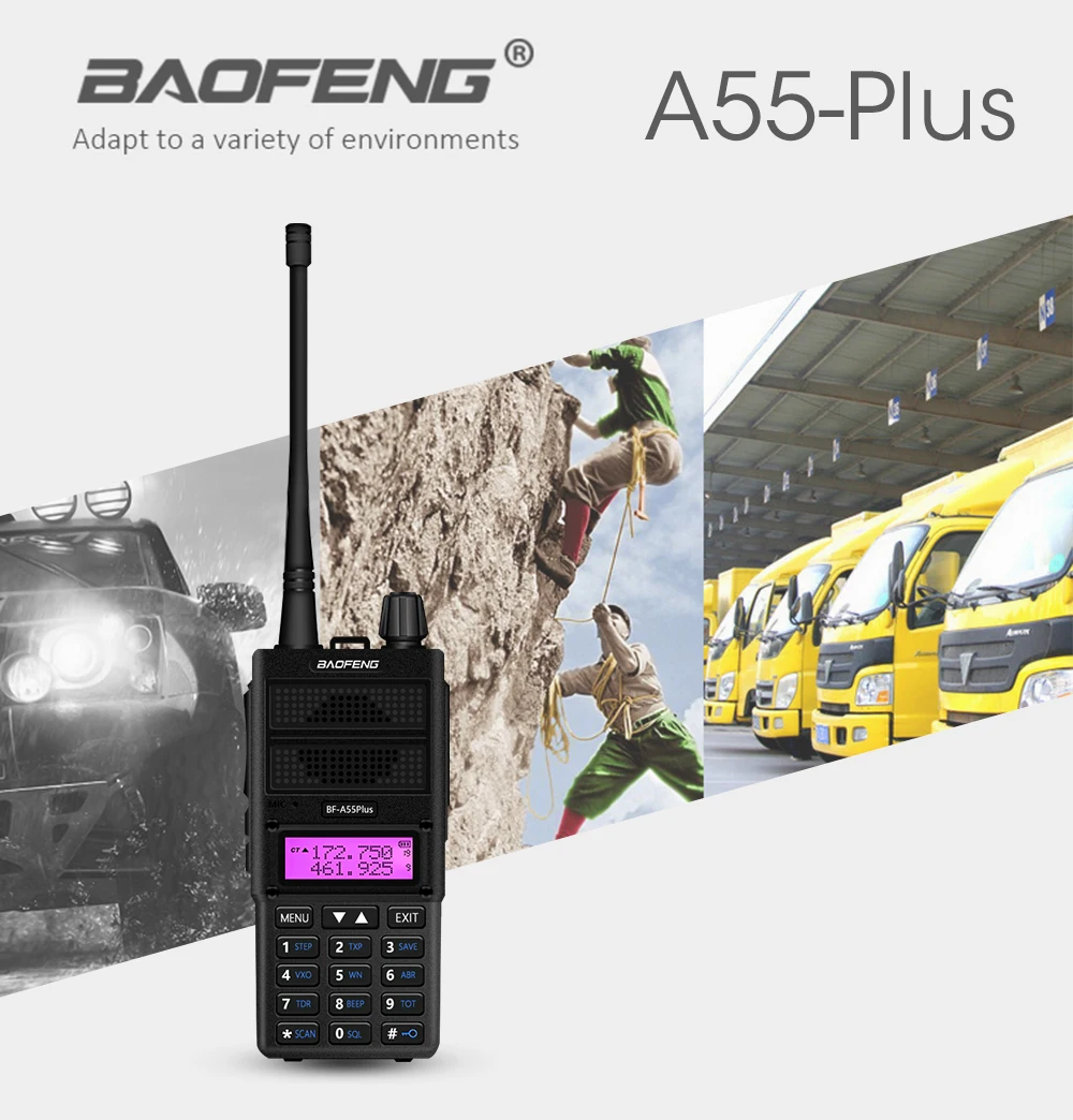 Baofeng BF-A55 Plus Walkie Talkie двухдиапазонный VHF/UHF 136-174/400-520 МГц 8 Вт мощность передачи 128CH Охота CB Ham радио сканер