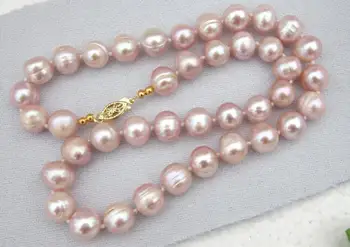 

18inch 10-11mm AAA south sea pink purple natural pearl Necklaces 925silver clasp @