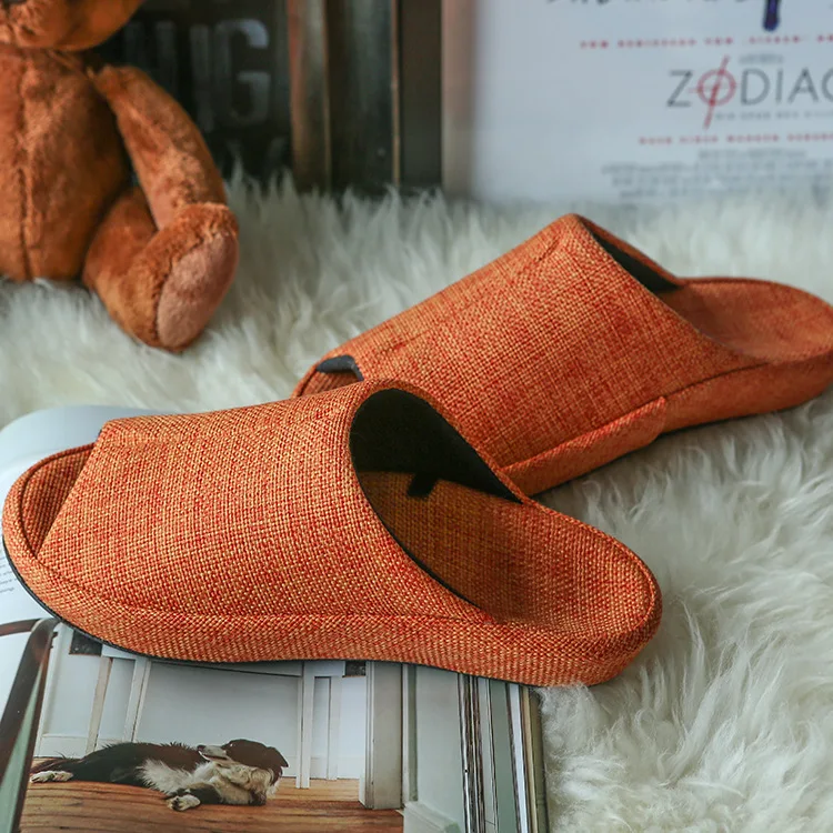 

Japanese Style Spring And Autumn Four Seasons Linen Slippers Home Household Couples MEN'S AND WOMEN'S Indoor Anti-slip Breathabl