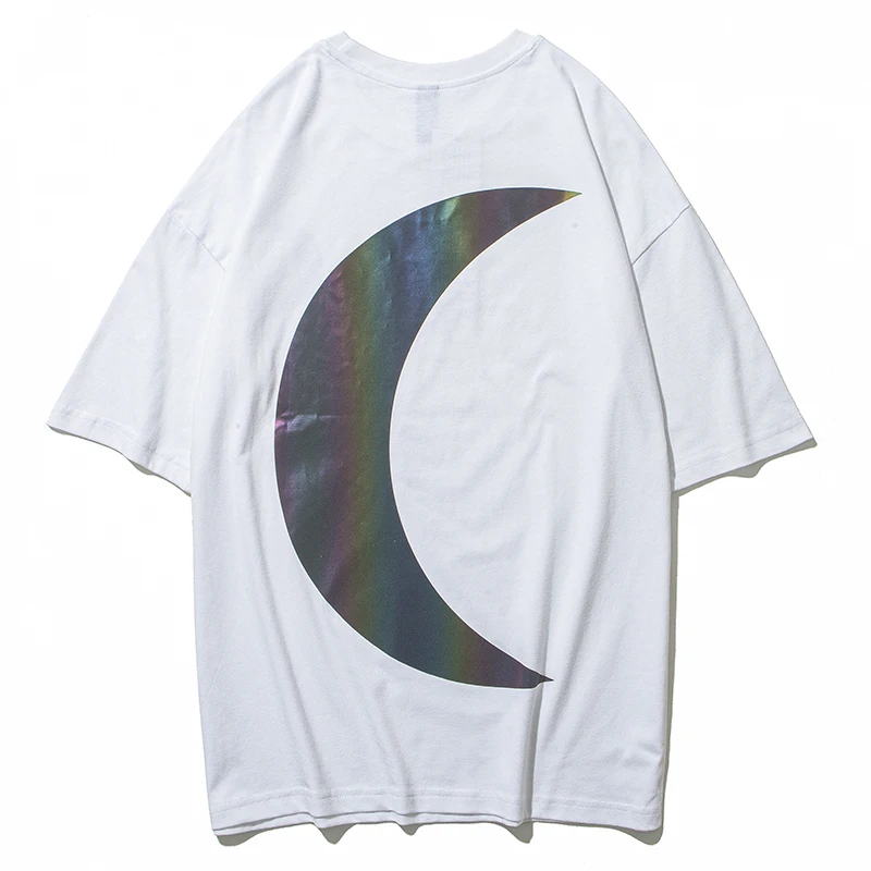 

2020 Summer Reflective T-Shirts Men Moon Printed O-Neck Tees Mens Streetwear Shirts Fashion 100% Cotton Short Sleeve Tops Male