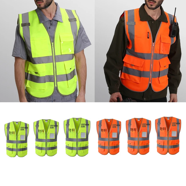 Chaqueta reflectante de seguridad para hombre, chaqueta de trabajo con  cremallera frontal, ropa de trabajo reflectante - AliExpress