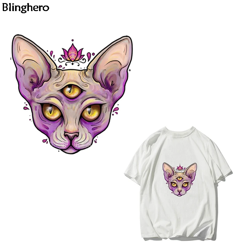 

Blinghero Cat Print Heat Transfer Patches Cool Stylish Iron-On Transfers Vynil Ironing Stickers Diy Thermal Patches Gifts BH0356