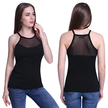 

Women Mesh Blouses Shirts Shirts Top Lady Sleeveless Backless Casual Blusas Black Splice See Through Slim Sexy S-Plus Size 5XL