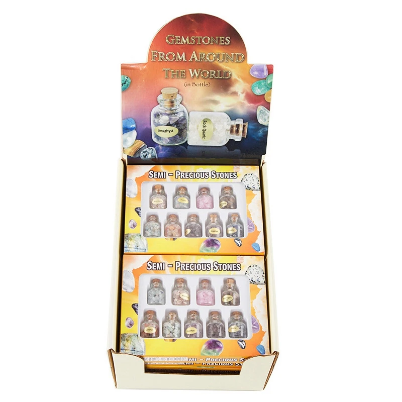 1 Box Of 9 Bottles Mini Natural Semiprecious Gem Stone Chip Crystal Healing Tumbled Reiki Wicca Travel Natural Stones Decoration
