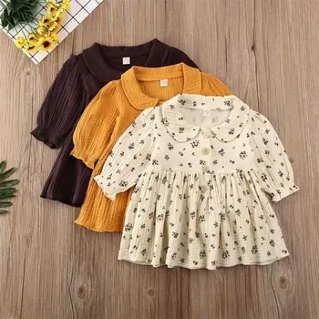 

pudcoco Baby Girl Floral Tutu Long Sleeve Button Ruffles Dress Princess Dresses Girls Casual Dresses