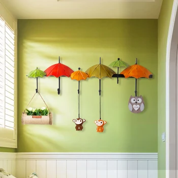 

European Wrought Iron Umbrella Wall Hanger Home Indoor Porch Coat Hook Wall Sticker Decoration Key Metal Rack Wall Murals Crafts