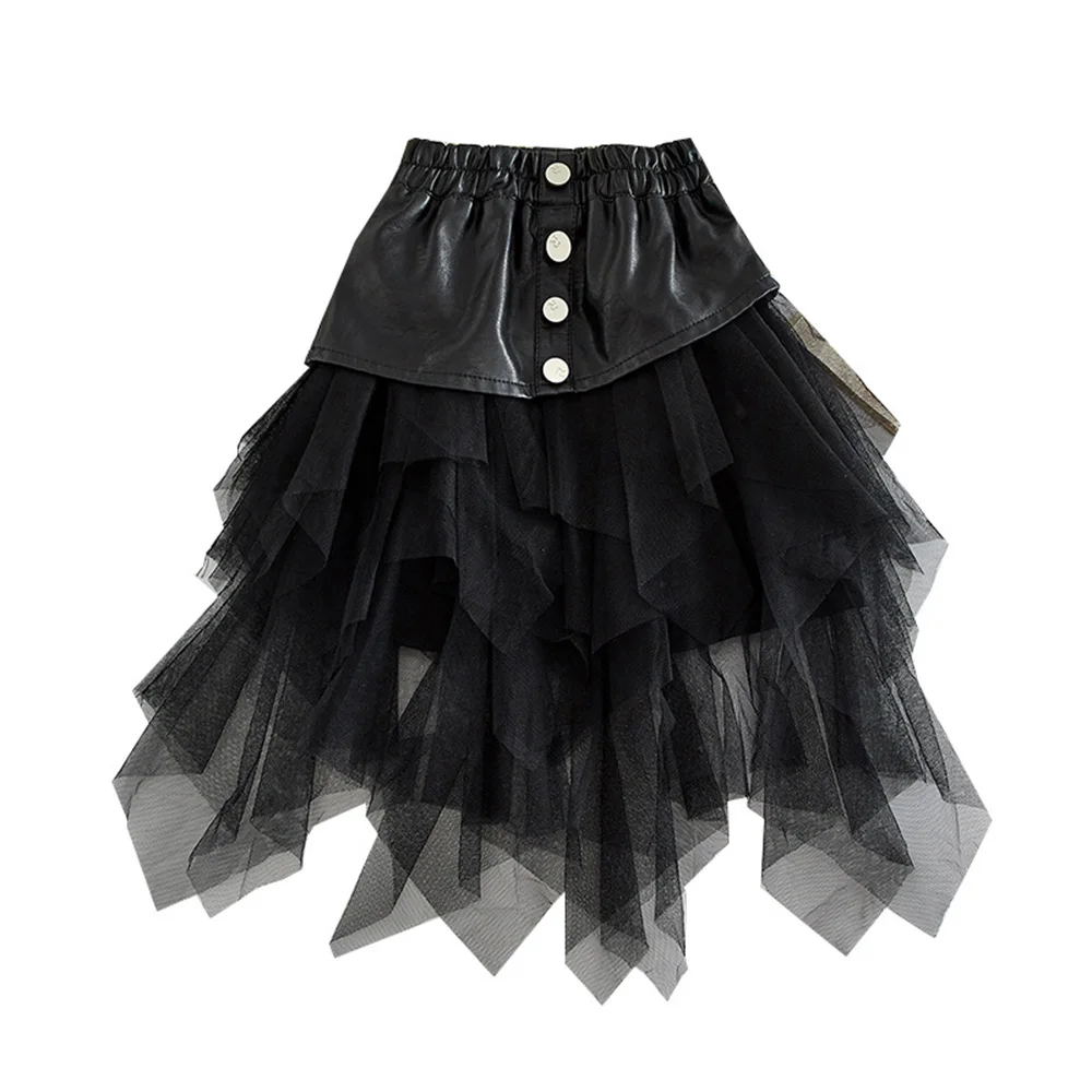WeLaken/Новая Осенняя сетчатая черная юбка на пуговицах для малышей, вечерние юбки для девочек Новая летняя одежда для маленьких девочек с милым бантом и жемчугом - Цвет: Черный