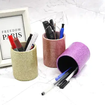 

HOT PU Glitter Pen Holder Pencil Cup Shiny Makeup Brush Organizer Office Classroom Cup For Desk Home Holder U2K1