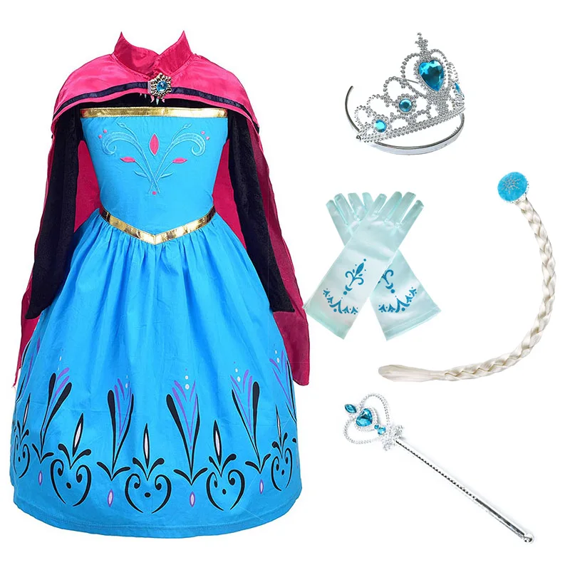 Elsa Set 02 Платье Анны и Эльзы для девочек; Детский карнавальный костюм Снежной Королевы; костюм принцессы Эльзы; Аксессуары для париков; Детский карнавальный костюм - Цвет: Elsa Set 02