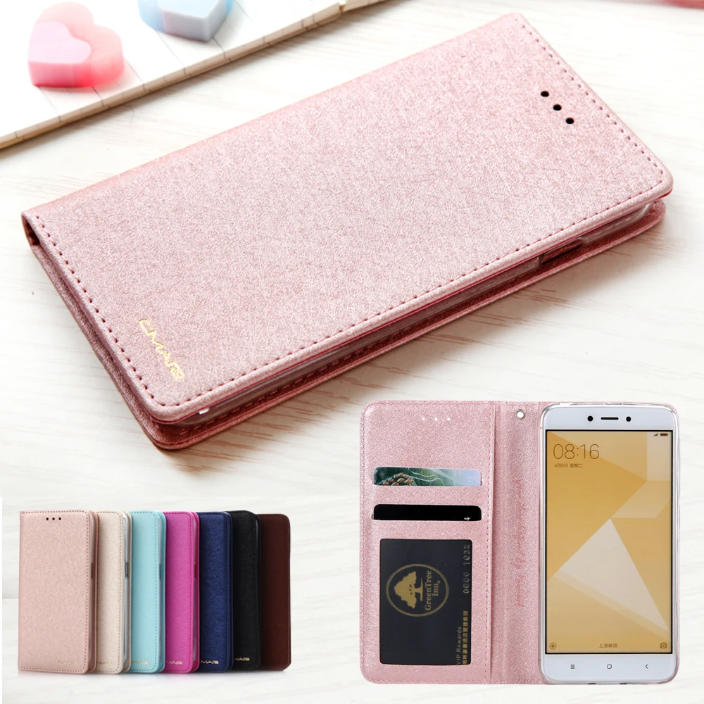 Seda-magn-tica-Funda-de-cuero-para-Xiaomi-Redmi-4X-silicona-suave-titular-de-la-tarjeta