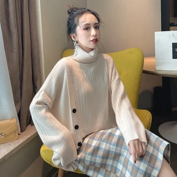 

Women Turtleneck Sweater Autumn Winter Warm Female Jumper Sweaters Irregular Femme Knitted Pullover Tops Pull