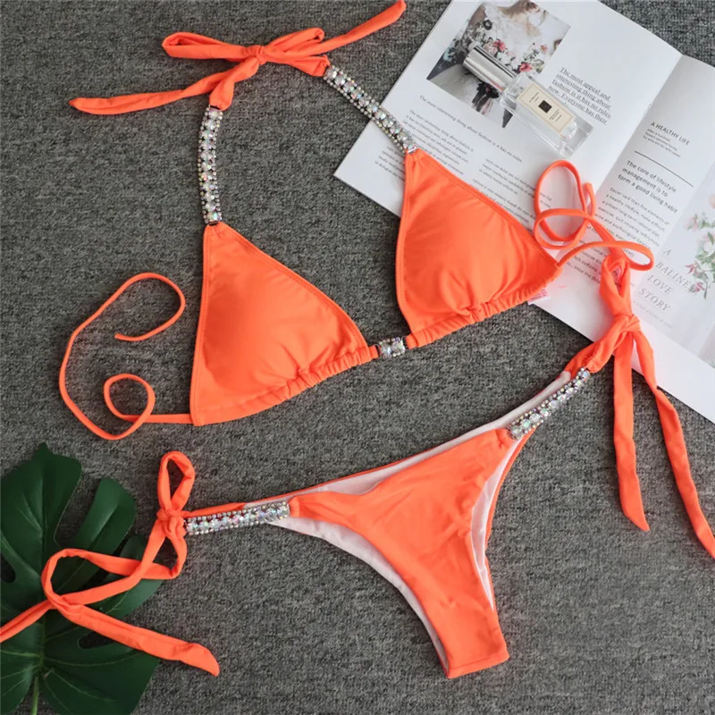 Sexy bandage bikini Jewelry swimwear women Triangle swimsuit female Push up bathing suit Halter top high cut biquini new - Цвет: 2215-1