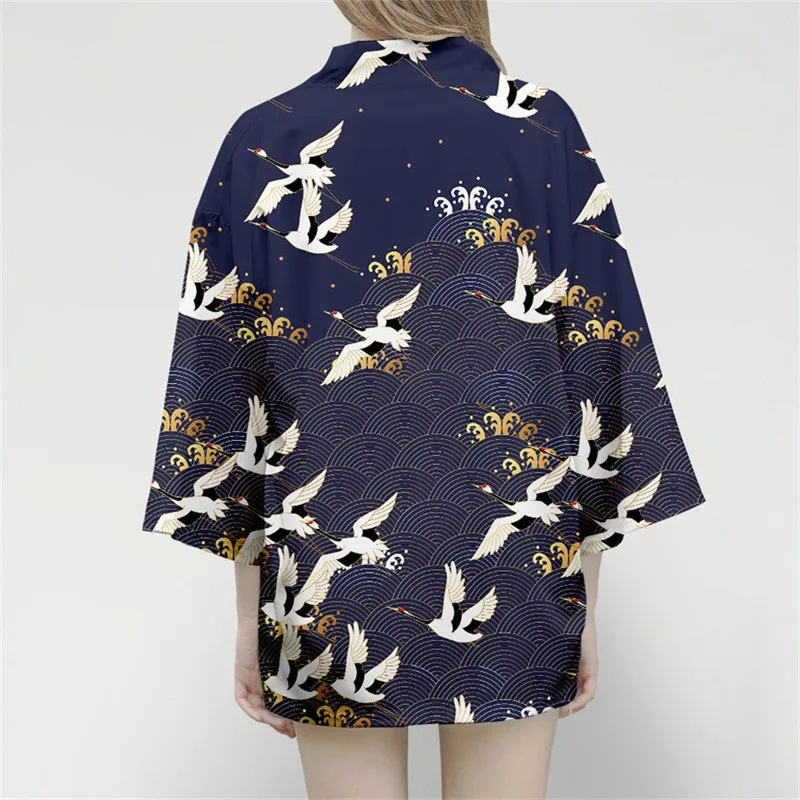 Samurai Crane Japanese Style Kimono Haori Men Women Cardigan Chinese Dragon Traditional Japanese Clothing Asian Clothes