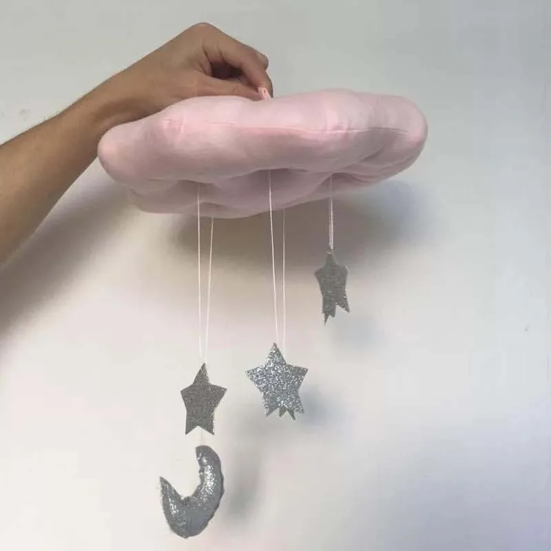Детские Облака Звезды капли дождя Настенный декор подушка для новорожденных комнаты; декор Игровая палатка приборы для декорации в скандинавском стиле - Цвет: Pink Silver Moon