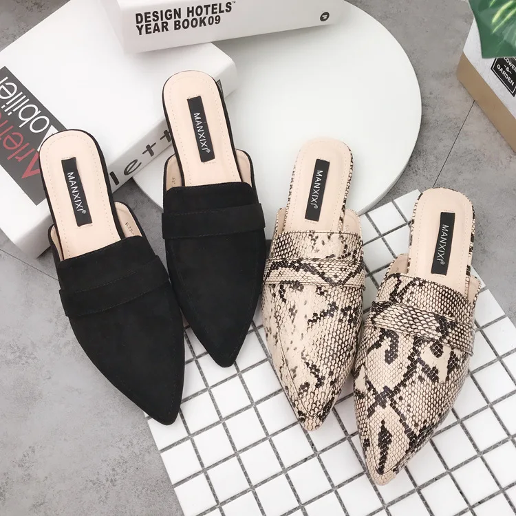 

Dropshipping Summer Flats Mules Lady Sandals Slippers Serpentine Slip On Pointed Toe Women Mules Outdoor Slipper Shoes DT066