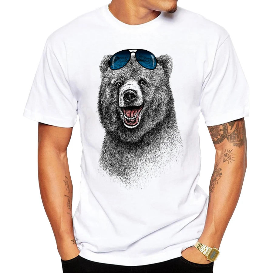 

2018 Cheapest Fashion Laughing Bear Men T-shirt Short sleeve men The Happiest Bear Retro Printed T Shirts Casual Funny Tops