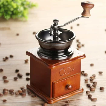 

Manual Hand Coffee Grinder Wood Metal Retro Classical Mini Burr Mill Wheel Machine Coarseness Coffee Bean Spice Maker Tools