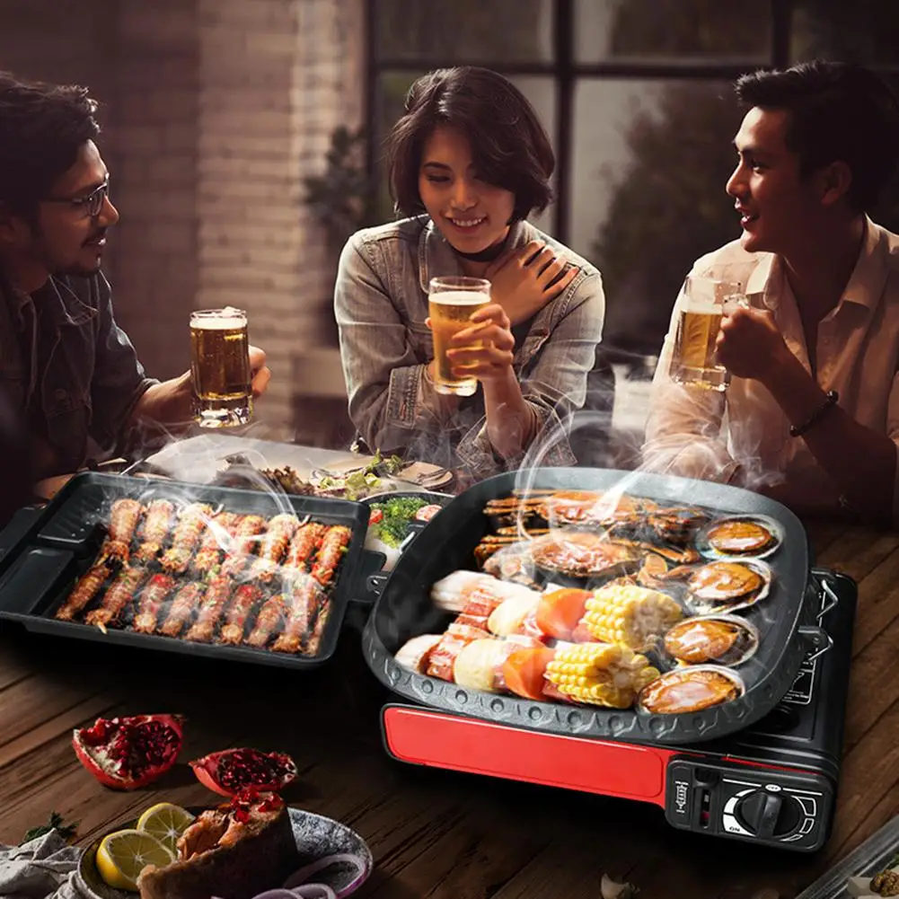 

Korean-style Square Grill Pan with Maifan Stone Coated Surface Non-stick Smokeless Stovetop Plate for Indoor Outdoor BBQ