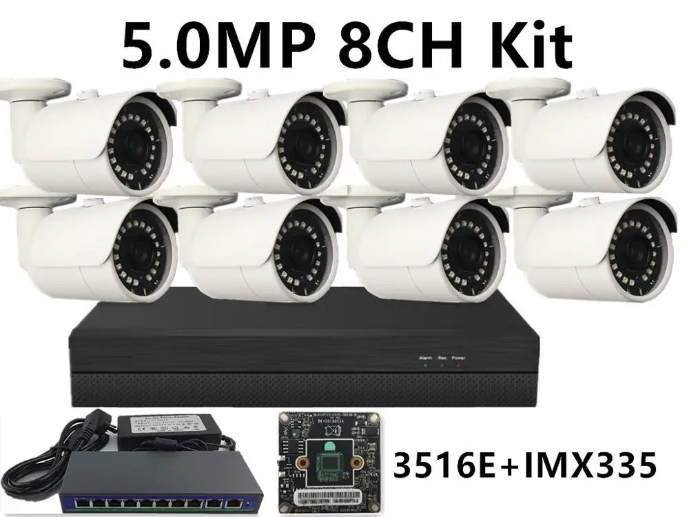 8CH IP комплект видеонаблюдения IP Металлическая Цилиндрическая камера видеонаблюдения 5.0MP 4.0MP 3.0MP 2.0MP IP66 Водонепроницаемый 16*5 Мп NVR 48 V/Свитч PoE IP камера ONVIF P2P облако - Цвет: 5.0MP 3516E IMX335
