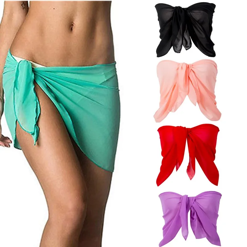 Summer Women Short Length Sheer Chiffon Sarong Wrap New Beach Swimwear Bikini Cover Up